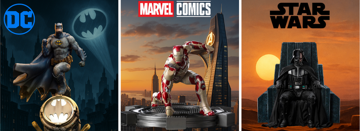 Figurines Batman Iron Man Dark Vador comics et Star Wars - GeekOverse